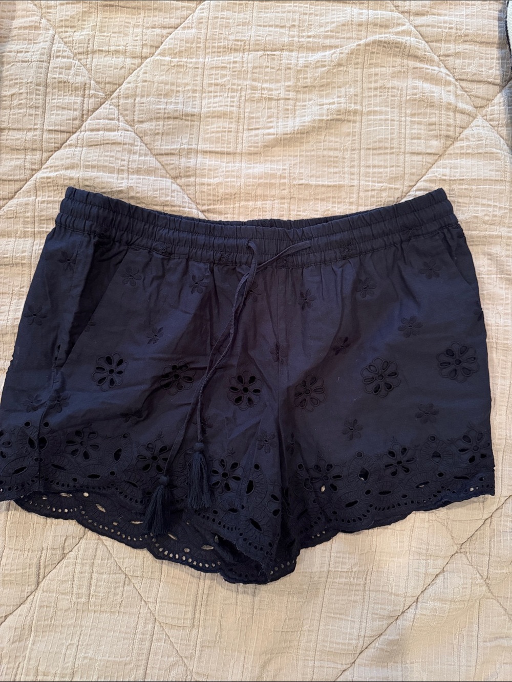 LOFT Navy Eyelet High-Waist Cotton Shorts